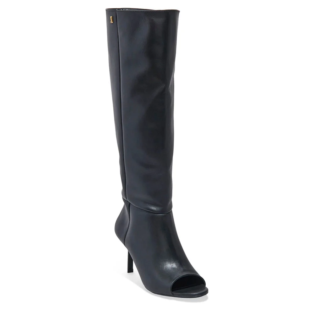 Bota Open Boot Couro Preto Cano Alto - vista 2 de 3