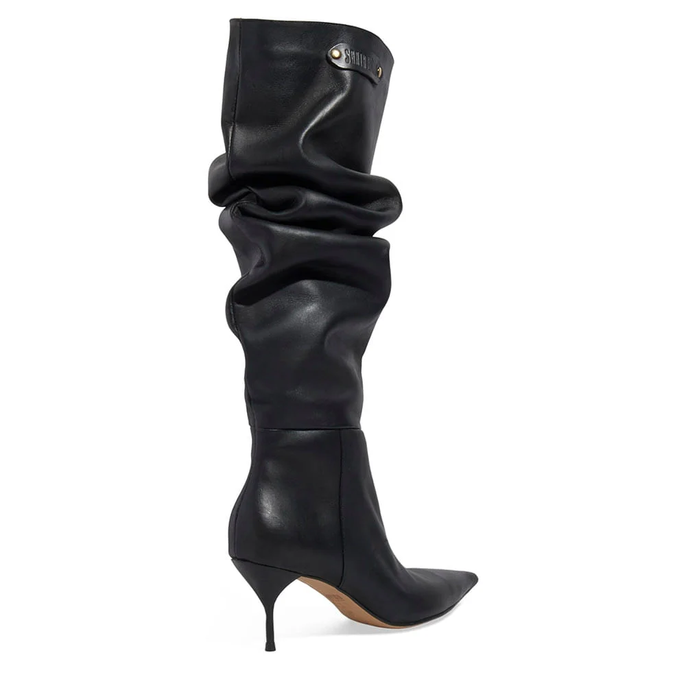 Bota Couro Confort Cano Alto Slouch Preto - vista 3 de 3