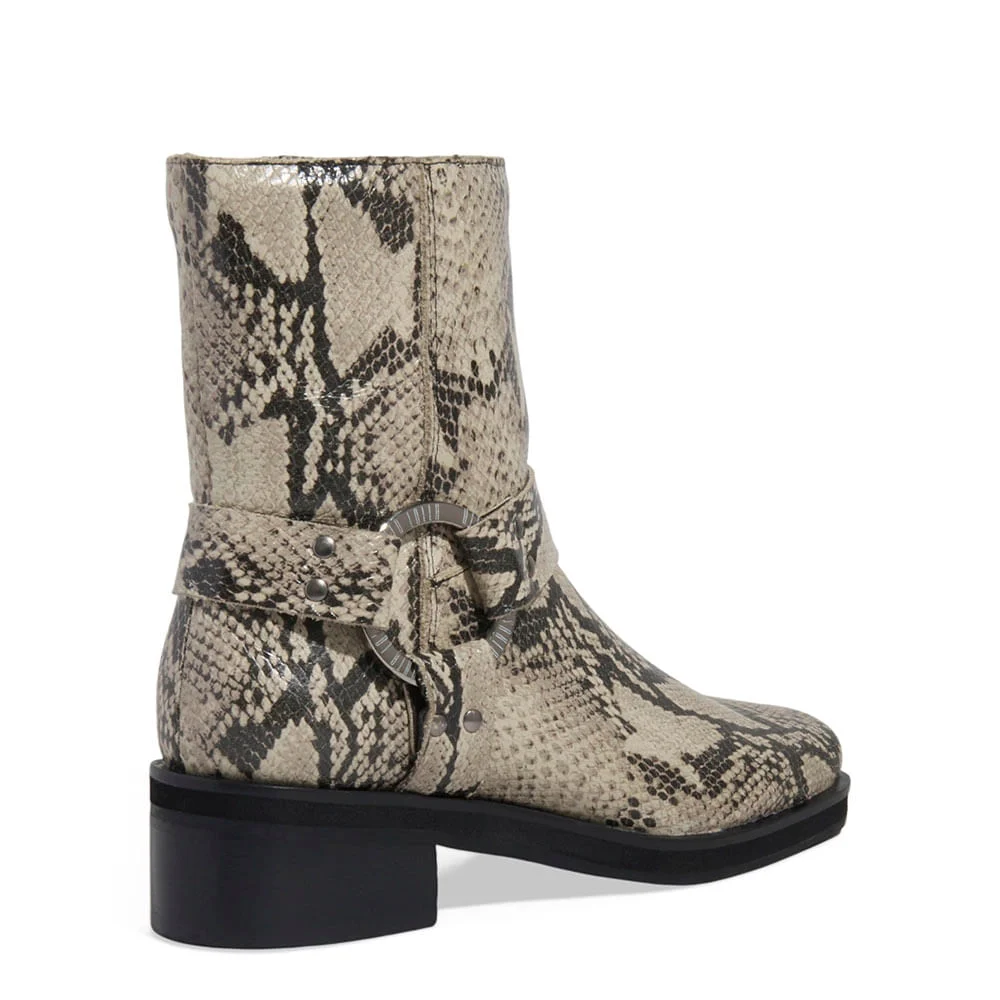 Bota Couro Animal Print Cobra Cano Médio Metal - vista 3 de 3