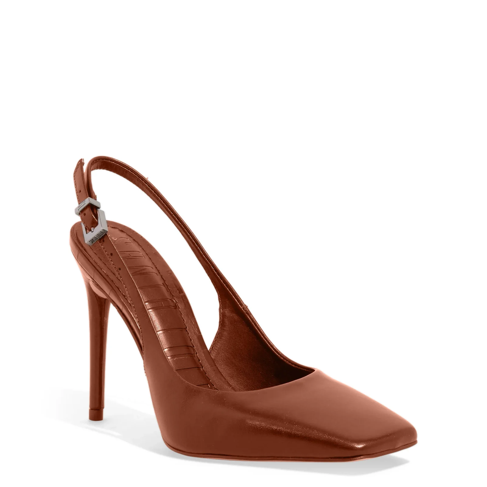 Scarpin Slingback Couro Marrom Salto Alto - vista 2 de 3