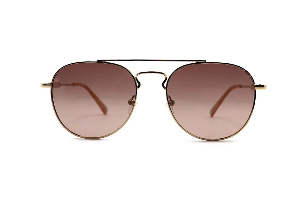 Óculos de Sol Aviador Metal Dourado Lente Marrom Claro - vista 2 de 4