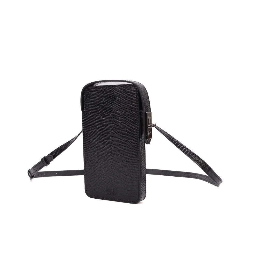 Bolsa Porta Celular Material Lizard Preto Alça Transversal - vista 3 de 7