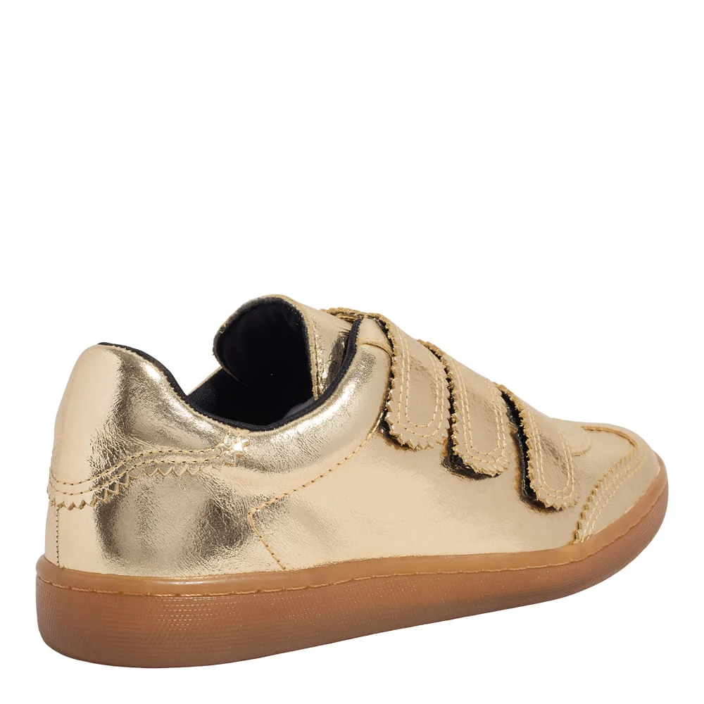 Tênis Velcro Couro Craquele Metalizado Dourado - vista 3 de 5