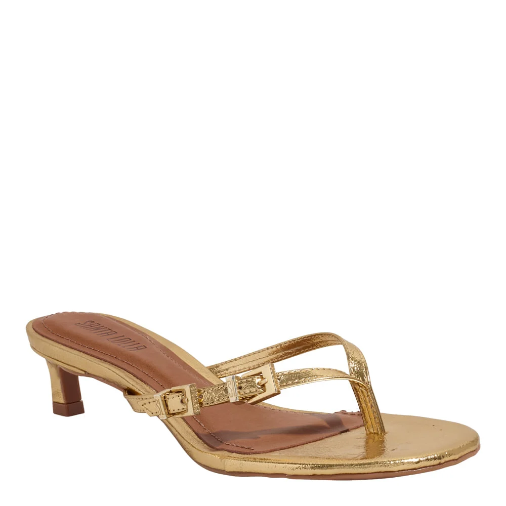 Mule de Dedo Metalizado Reflexo Dourado Salto Baixo Fino - vista 2 de 3