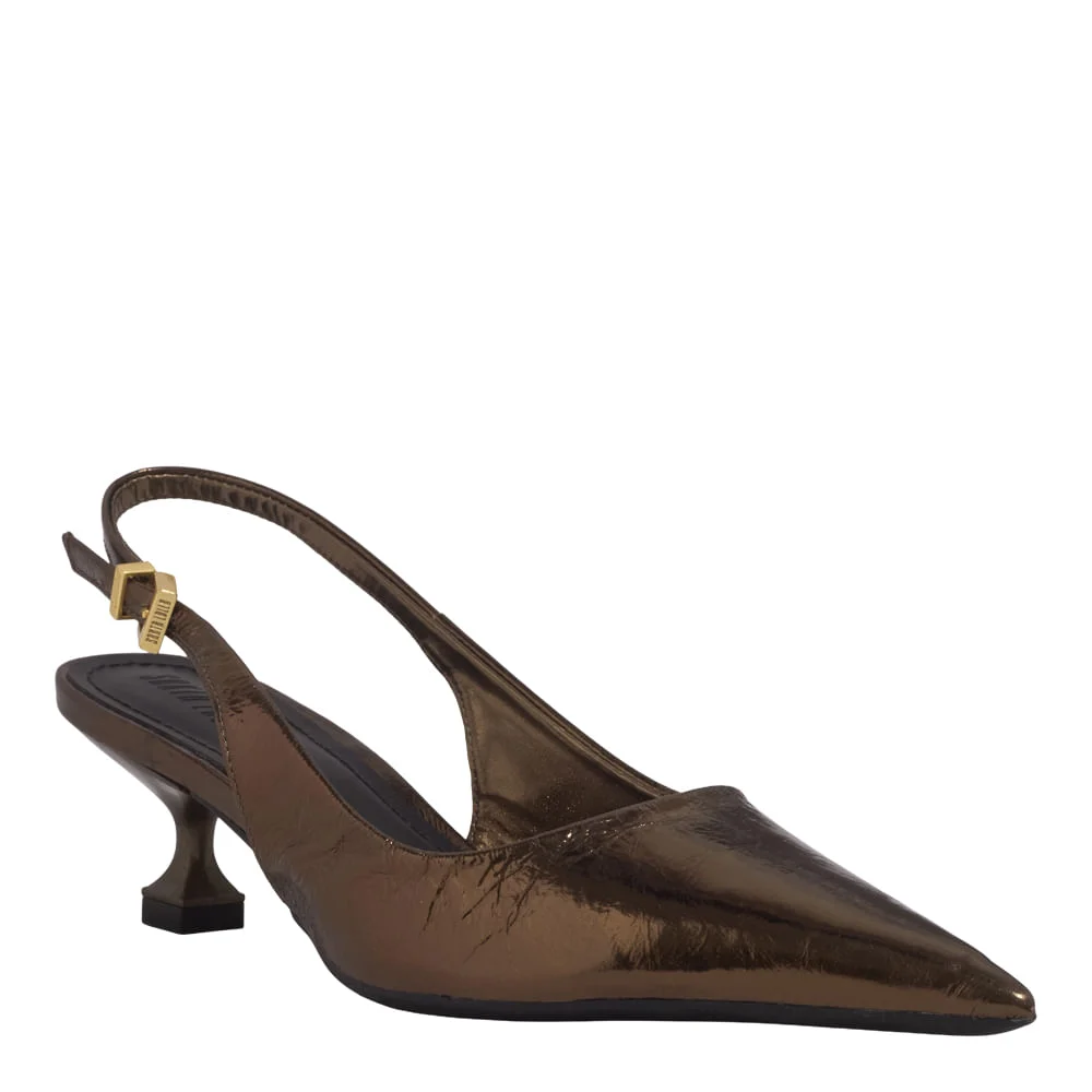 Scarpin Slingback Couro Metalizado Bronze Salto Baixo - vista 2 de 4