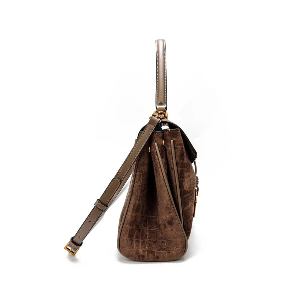 Bolsa Quadrada Croco Nobuck Bege Steel Alça Dupla - vista 4 de 7