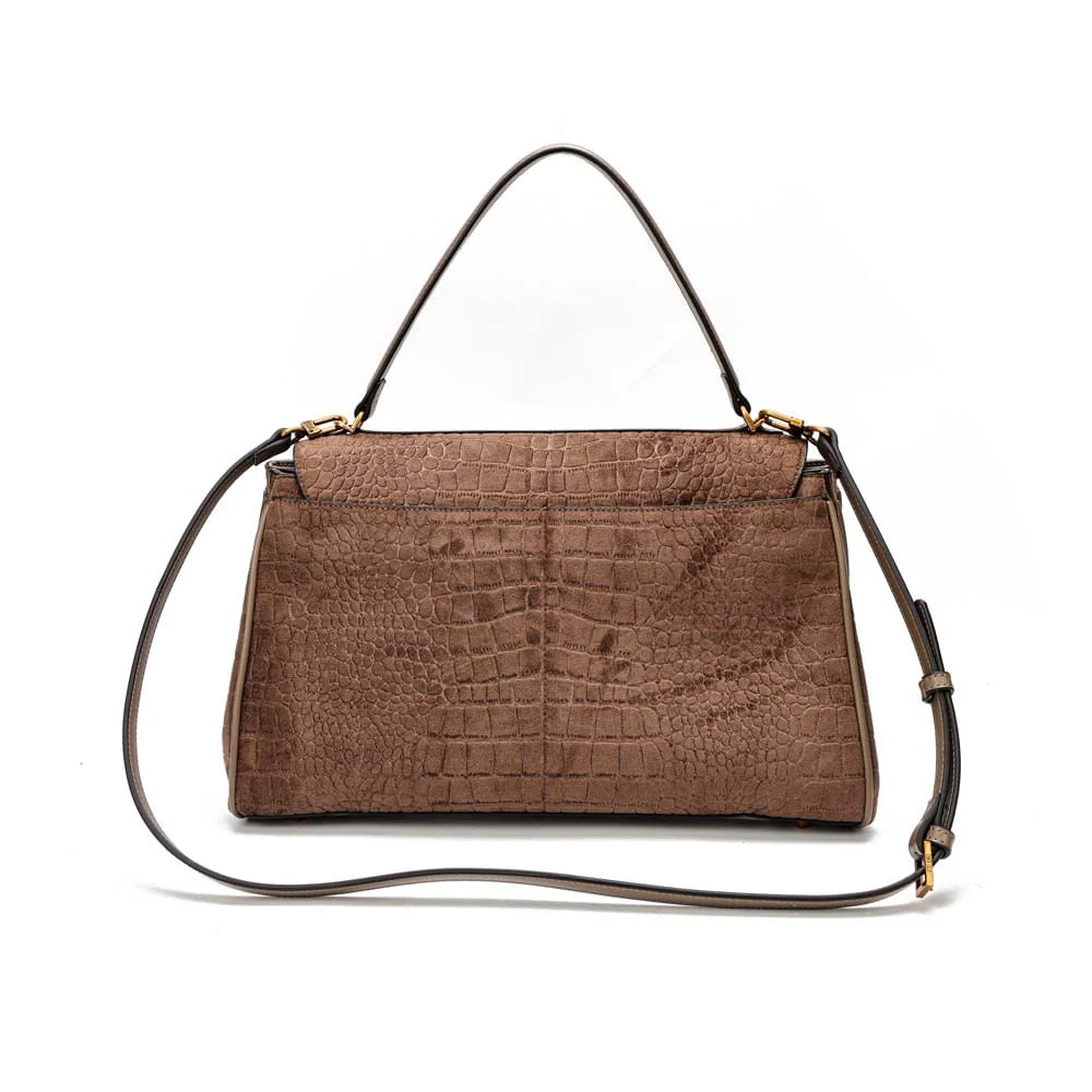 Bolsa Quadrada Croco Nobuck Bege Steel Alça Dupla - vista 5 de 7