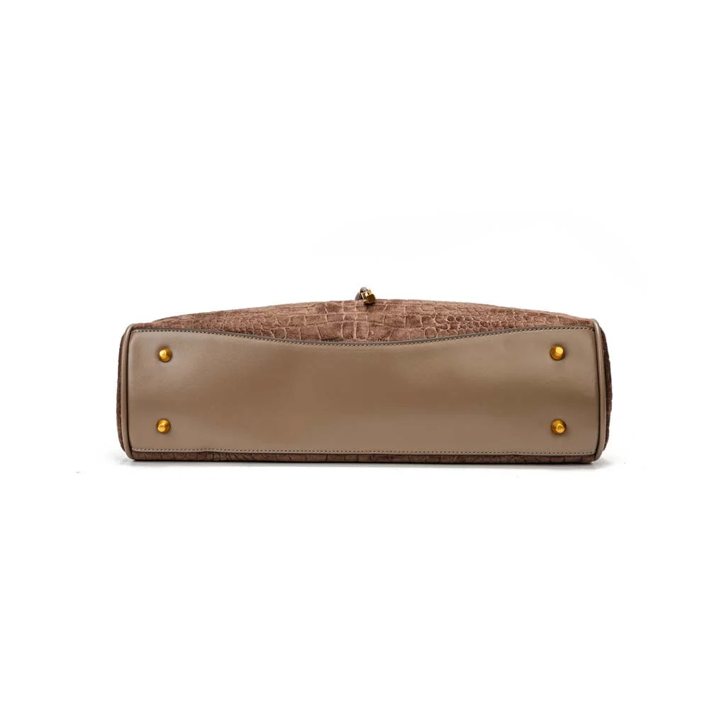 Bolsa Quadrada Croco Nobuck Bege Steel Alça Dupla - vista 6 de 7