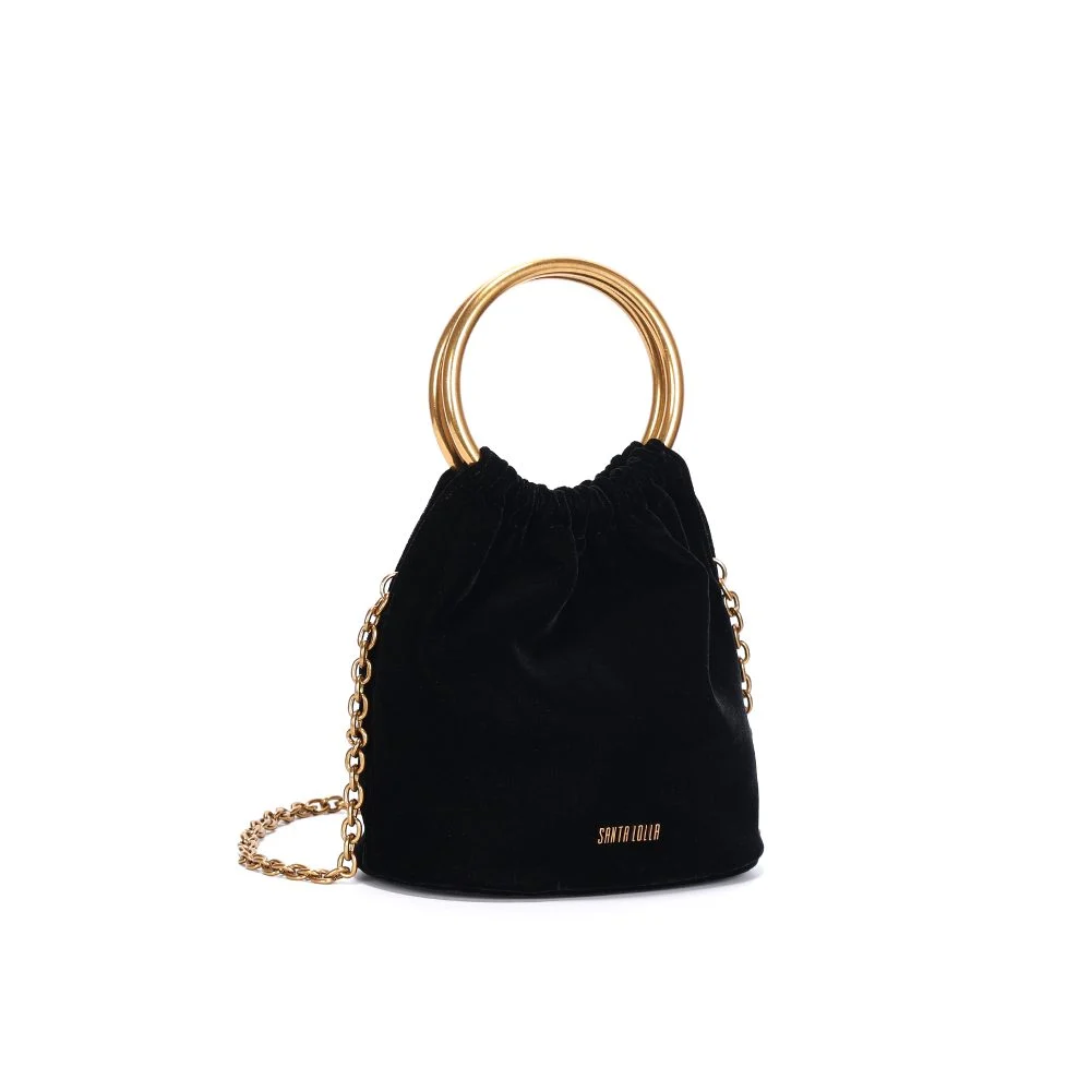 Bolsa Bucket Pequena Veludo Preto Alça Metal - vista 5 de 6