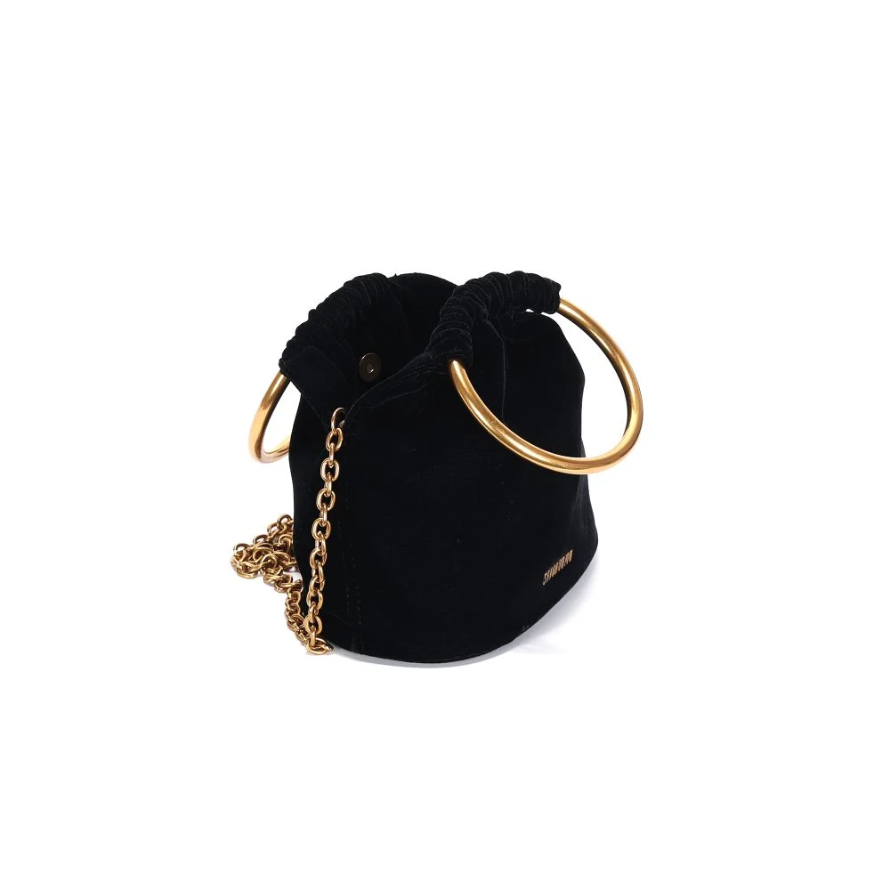 Bolsa Bucket Pequena Veludo Preto Alça Metal - vista 6 de 6