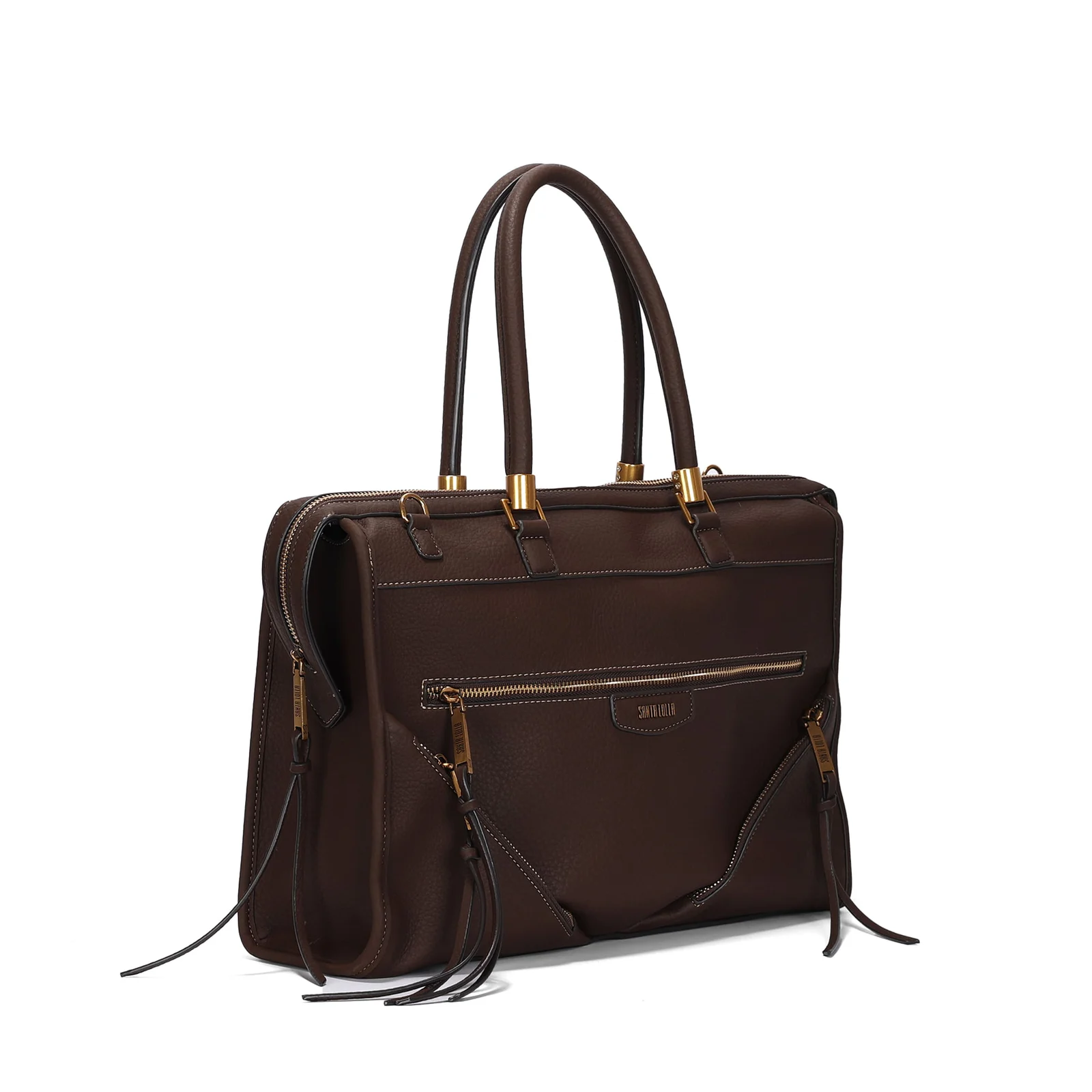 Bolsa Grande Quadrada Nobuck Marrom Dark Bolso Frontal - vista 2 de 3
