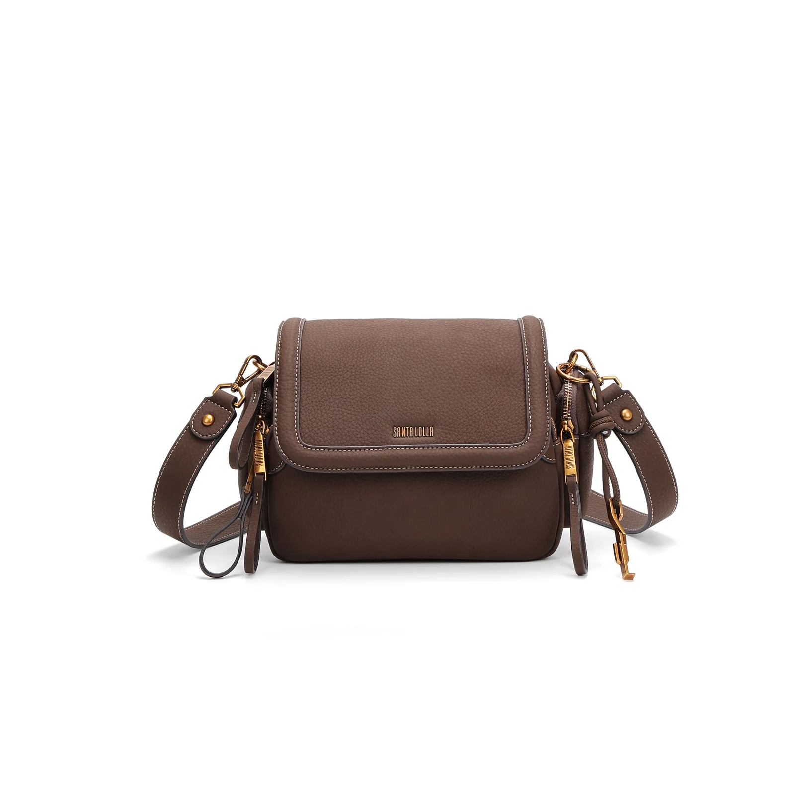 Bolsa Média Estruturada Nobuck Transversal Marrom Cocoa - vista 1 de 5