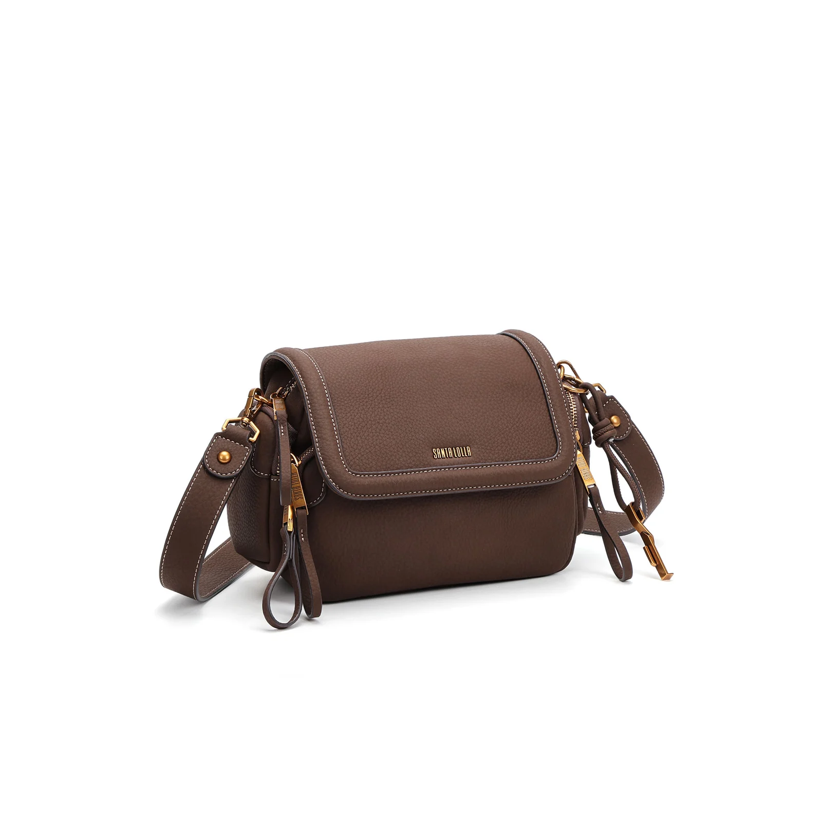 Bolsa Média Estruturada Nobuck Transversal Marrom Cocoa - vista 2 de 5