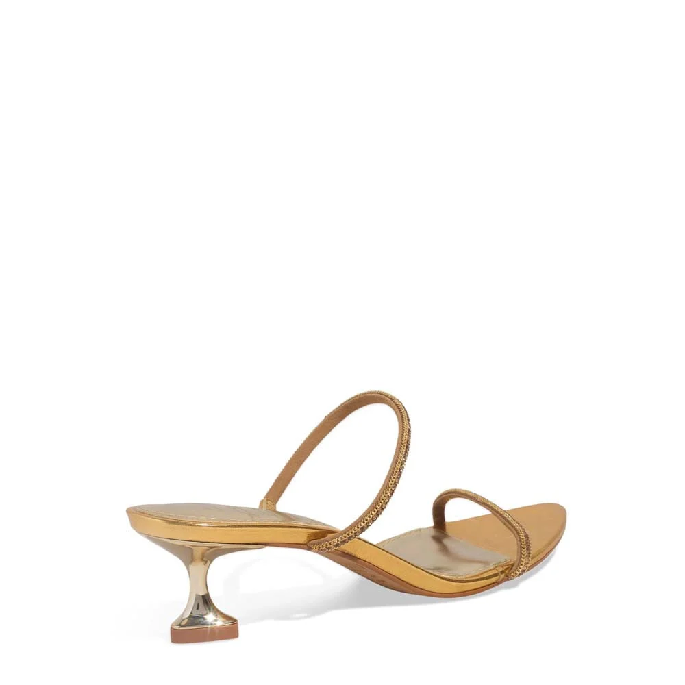 Mule Couro Metalizado Brilho Strass Salto Taça Dourado - vista 3 de 3