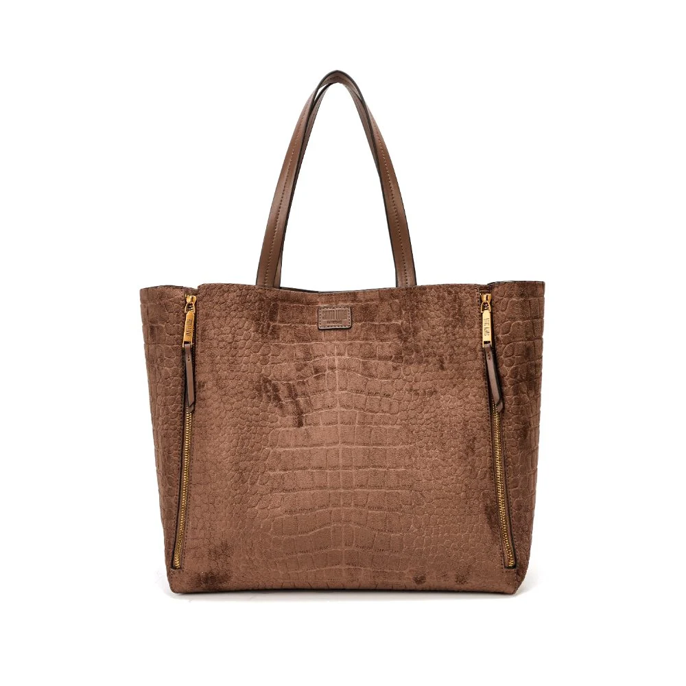 Bolsa Shopper Grande Croco Nobuck Bege Steel - vista 3 de 8