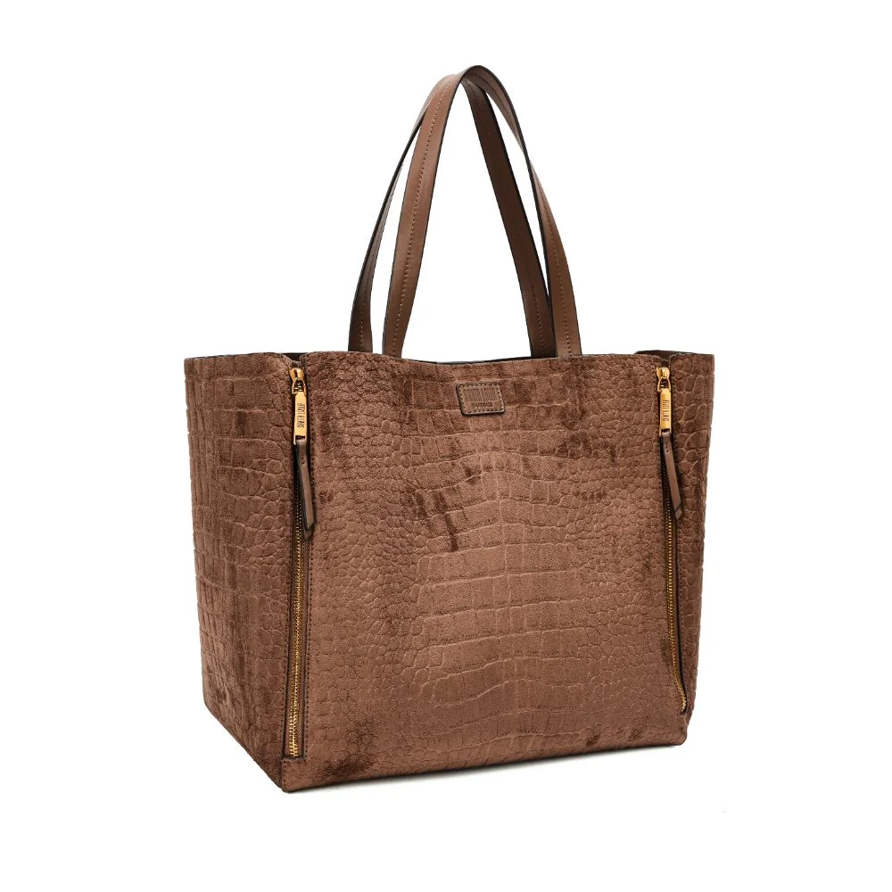 Bolsa Shopper Grande Croco Nobuck Bege Steel - vista 4 de 8