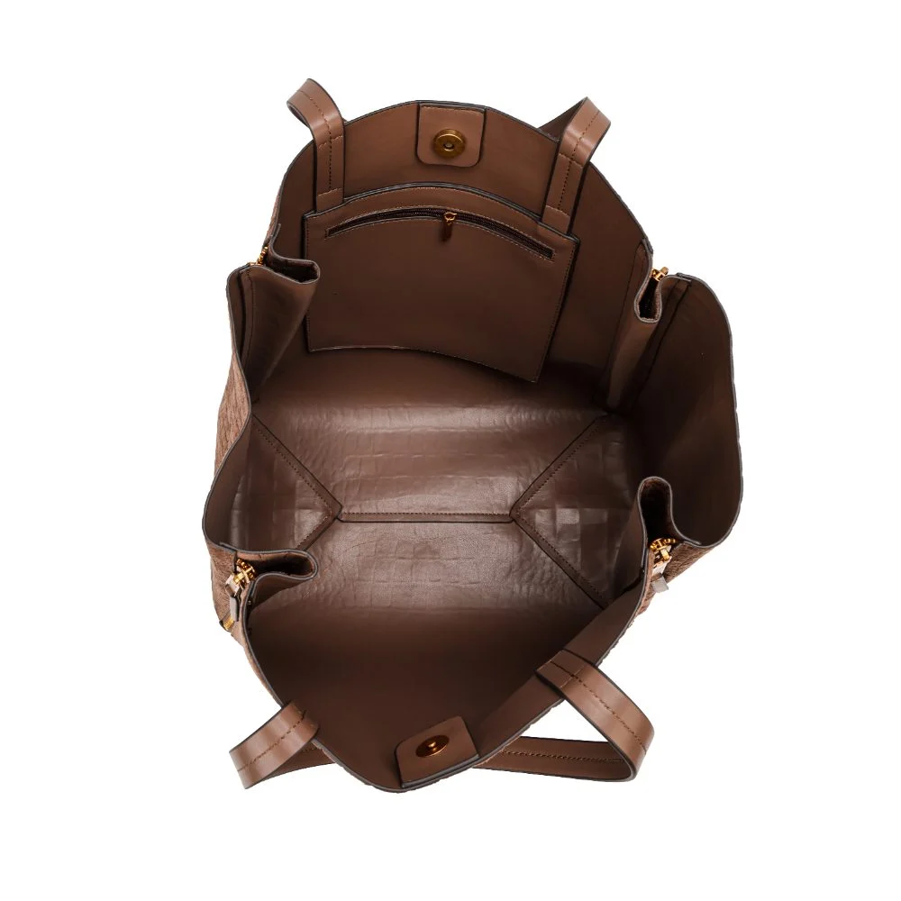 Bolsa Shopper Grande Croco Nobuck Bege Steel - vista 7 de 8