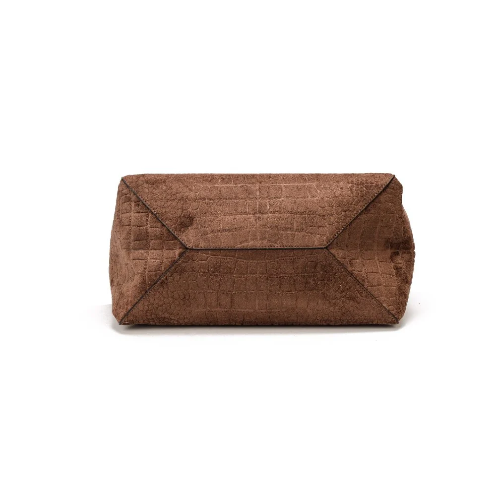 Bolsa Shopper Grande Croco Nobuck Bege Steel - vista 8 de 8