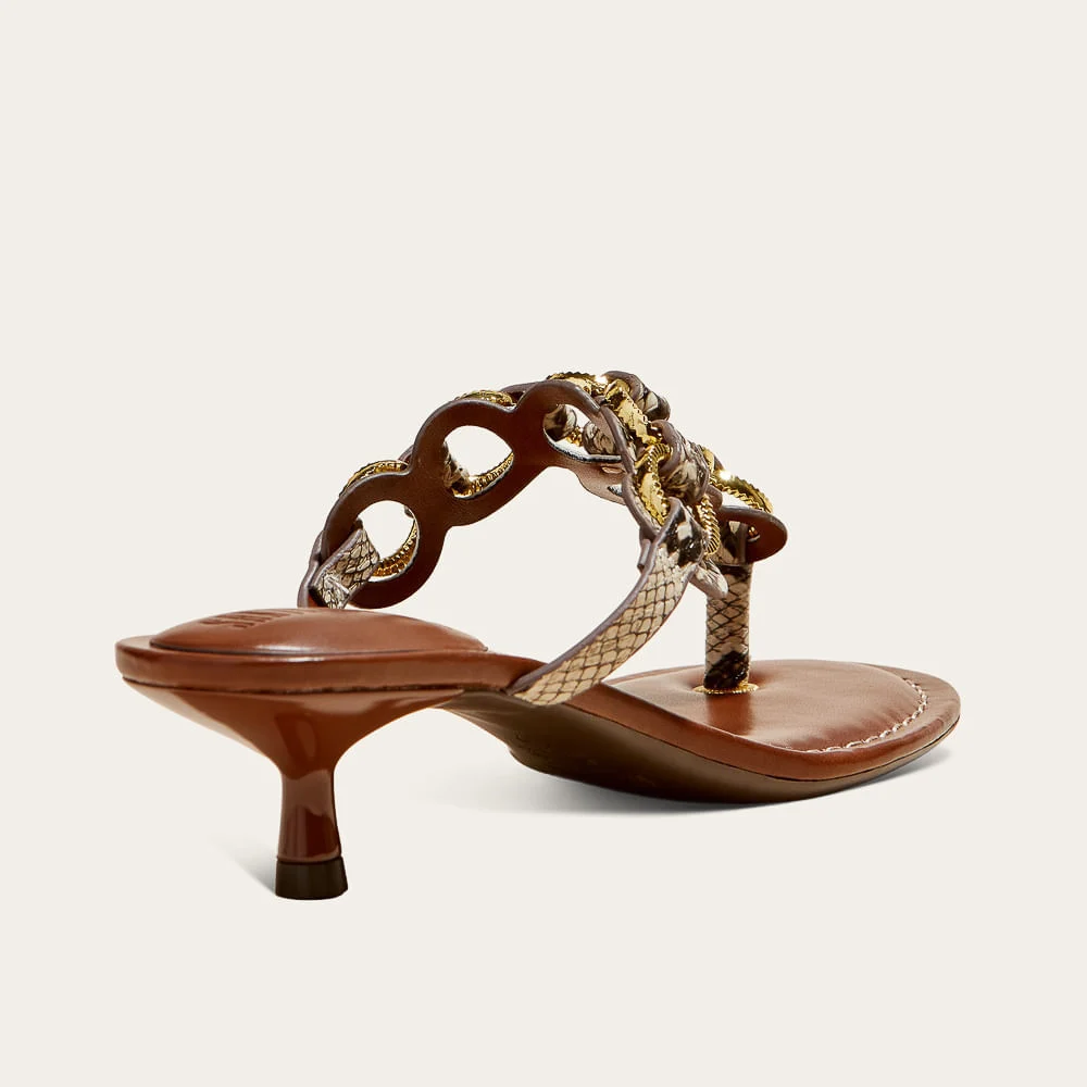 Mule Thong Metal Animal Print Cobra Salto Fino - vista 3 de 3