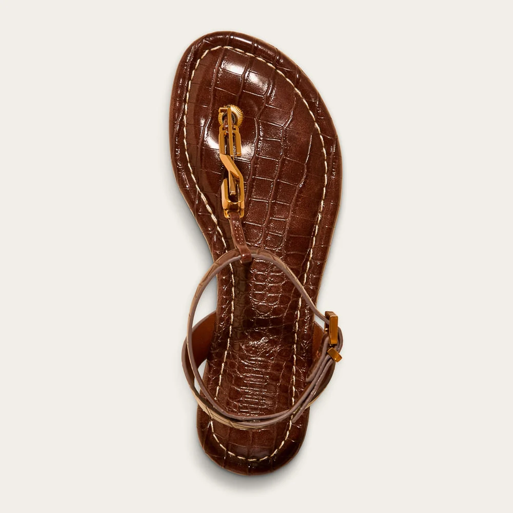 Sandália Rasteira Croco Bico Redondo Marrom Metal - vista 2 de 3