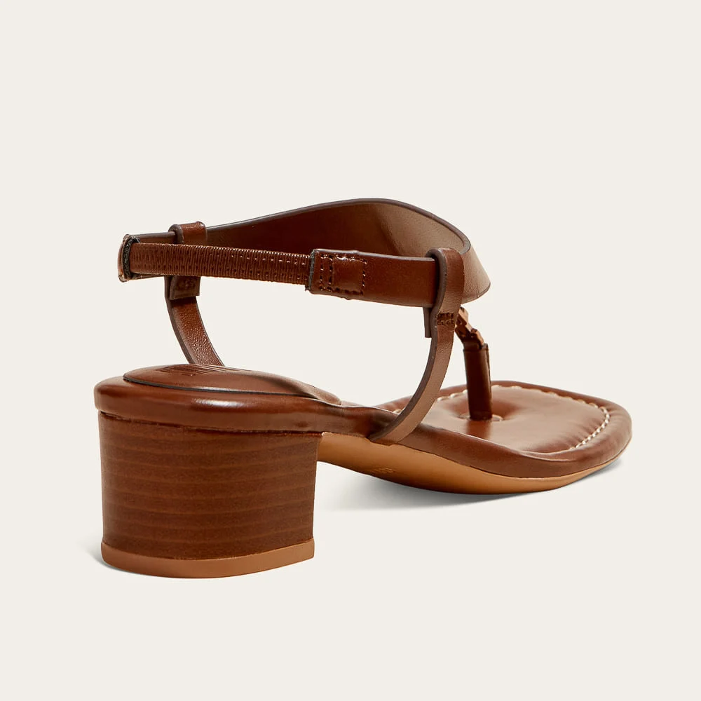 Sandália Thong Napa Marrom Salto Bloco - vista 2 de 4