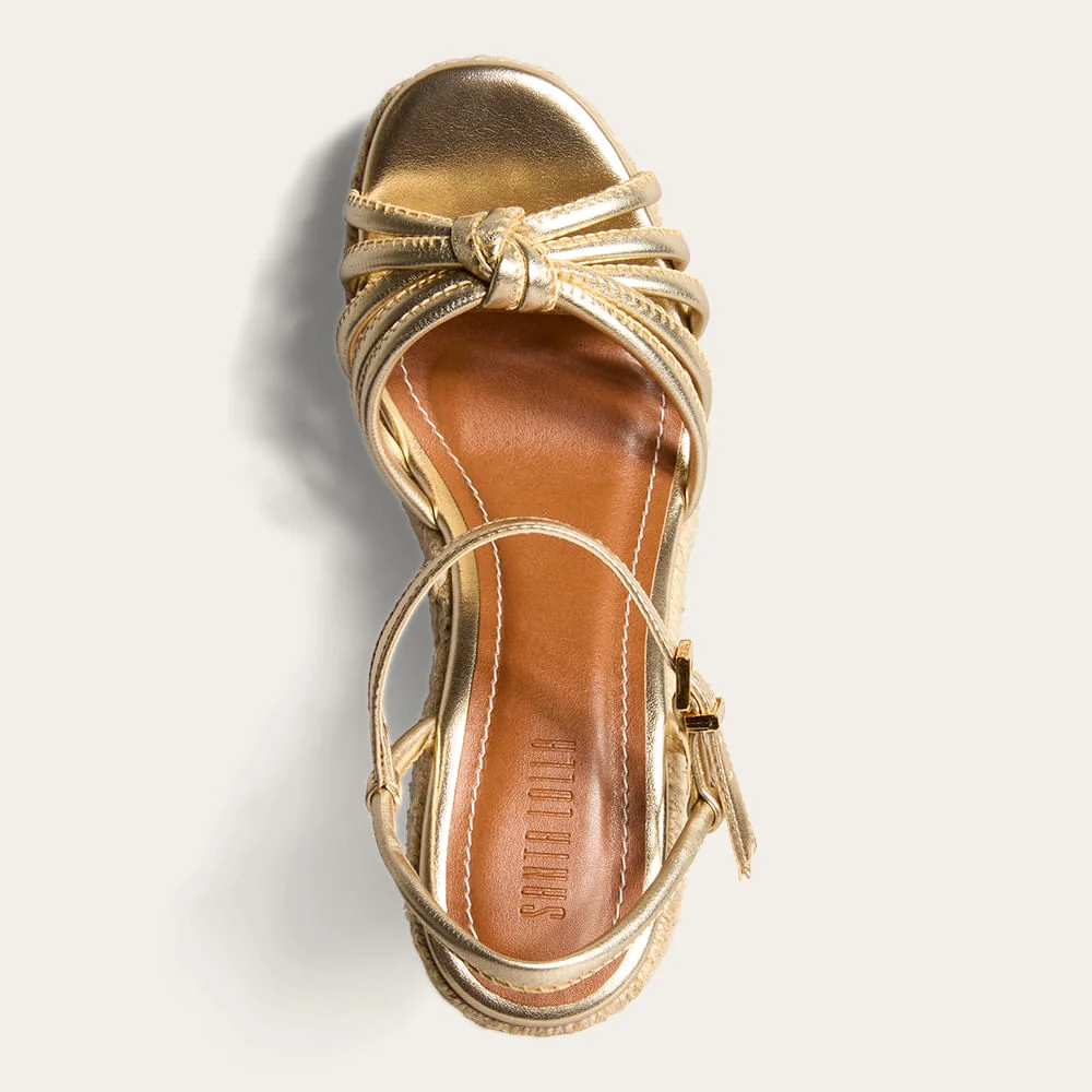 Sandália Espadrille Anabela Metalizada Soft Dourado - vista 3 de 4