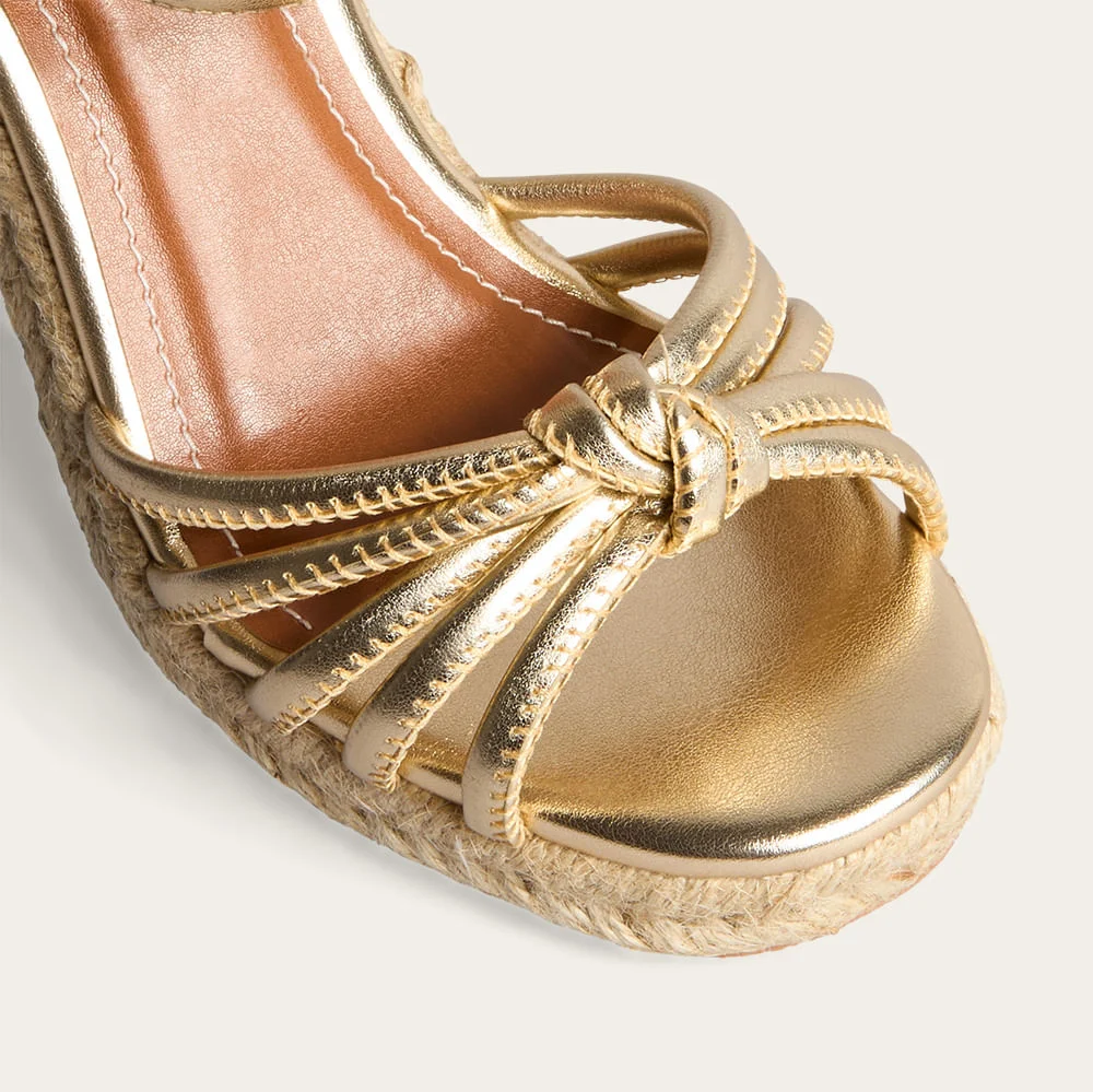 Sandália Espadrille Anabela Metalizada Soft Dourado - vista 4 de 4