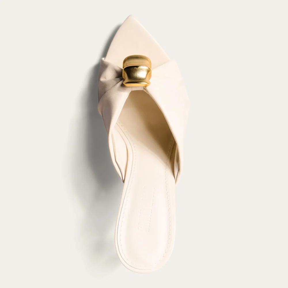 Tamanco Mule Metal Couro Pelica Soft Bico Folha Off White - vista 5 de 5