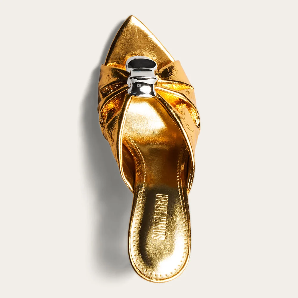 Tamanco Mule Metal Couro Metalizado Bico Folha Dourado - vista 4 de 4