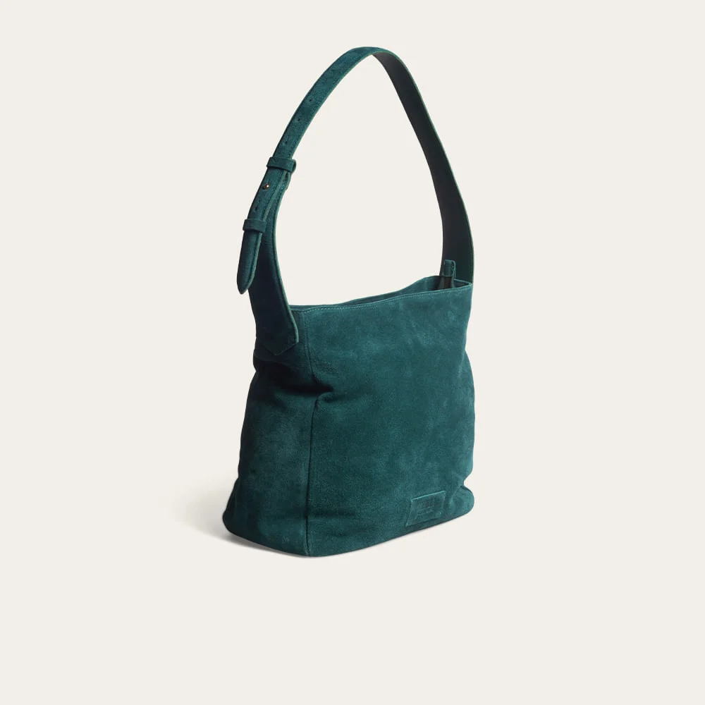 Bolsa Hobo Grande Couro Camurça Verde Turmalina - vista 2 de 3