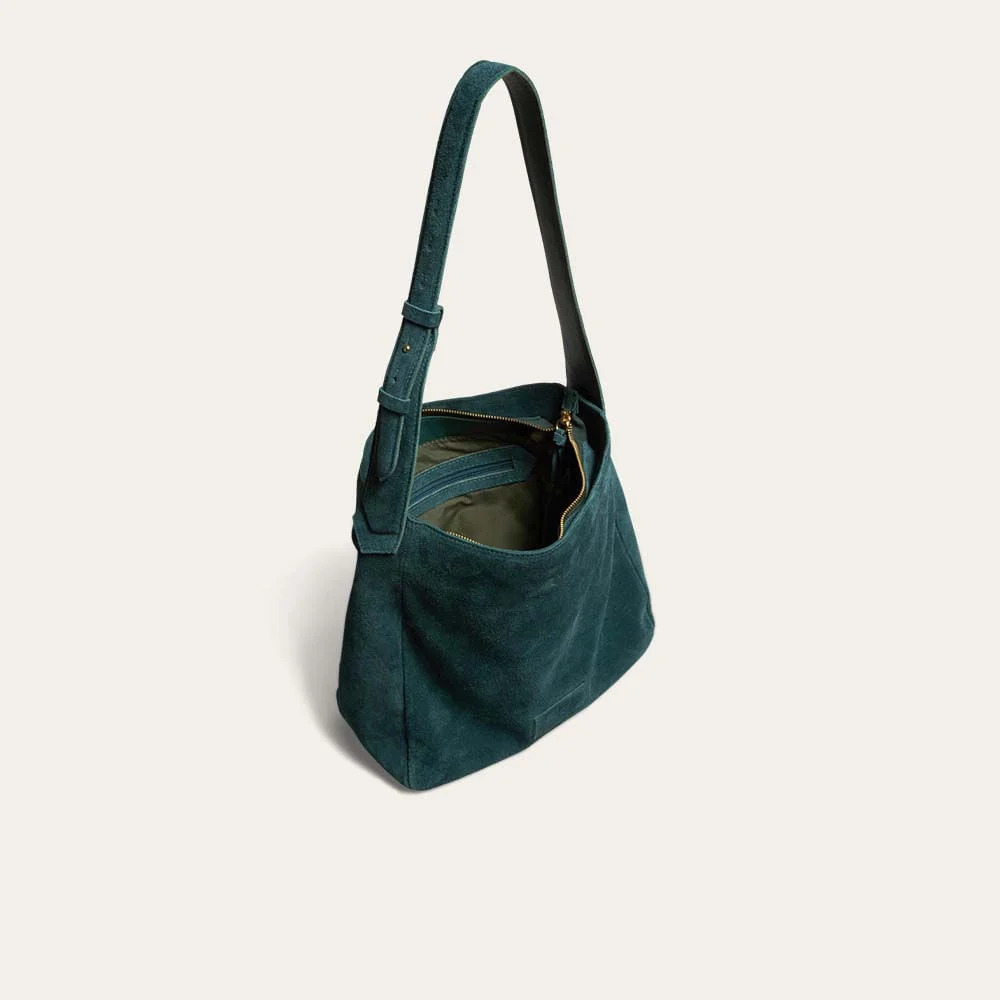 Bolsa Hobo Grande Couro Camurça Verde Turmalina - vista 3 de 3
