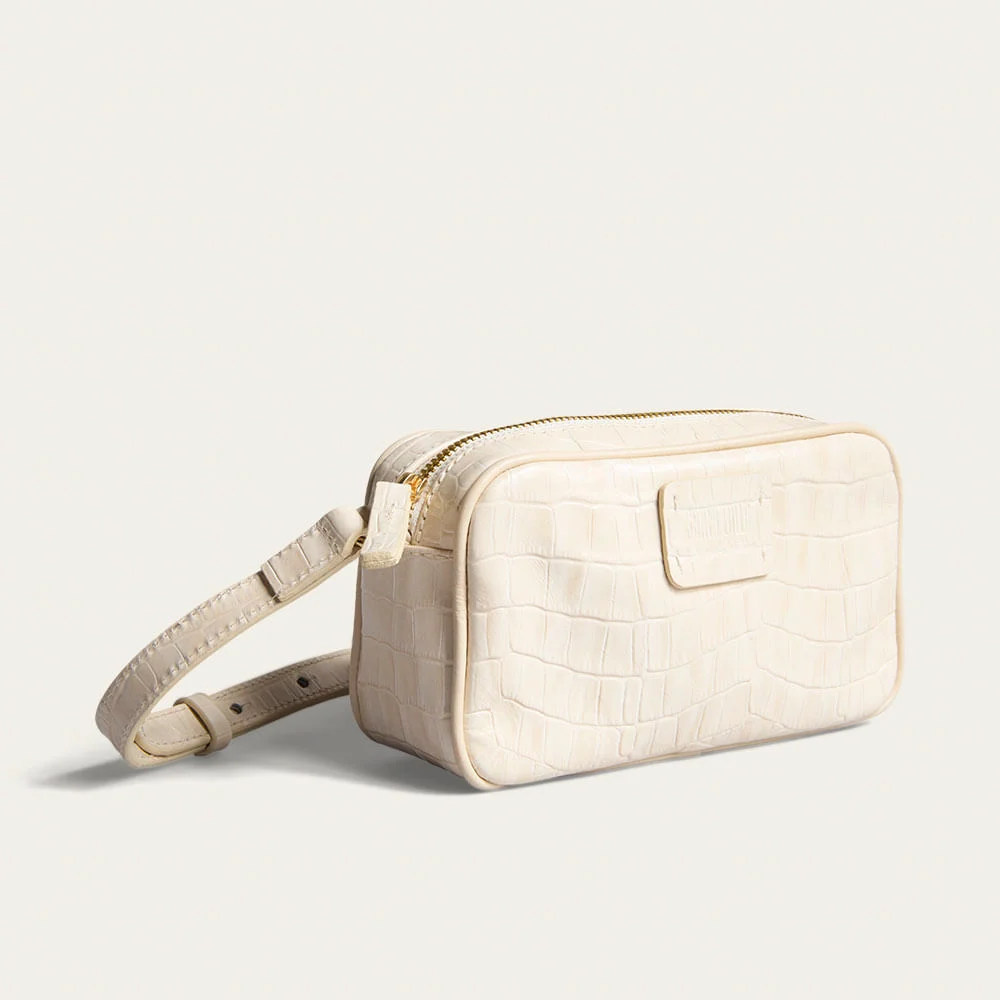 Bolsa Pequena Couro Croco Transversal Bege Marfim - vista 2 de 3