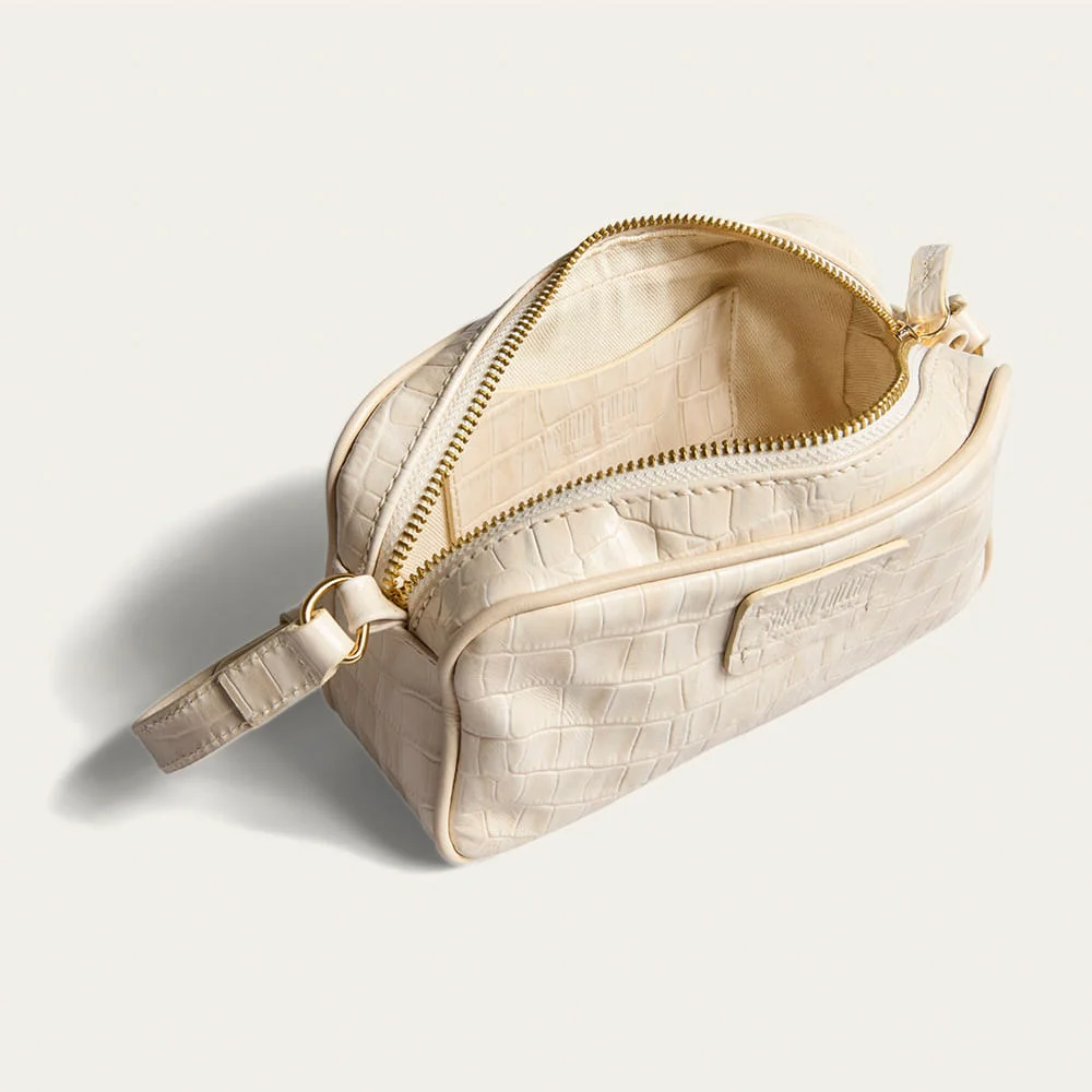 Bolsa Pequena Couro Croco Transversal Bege Marfim - vista 3 de 3