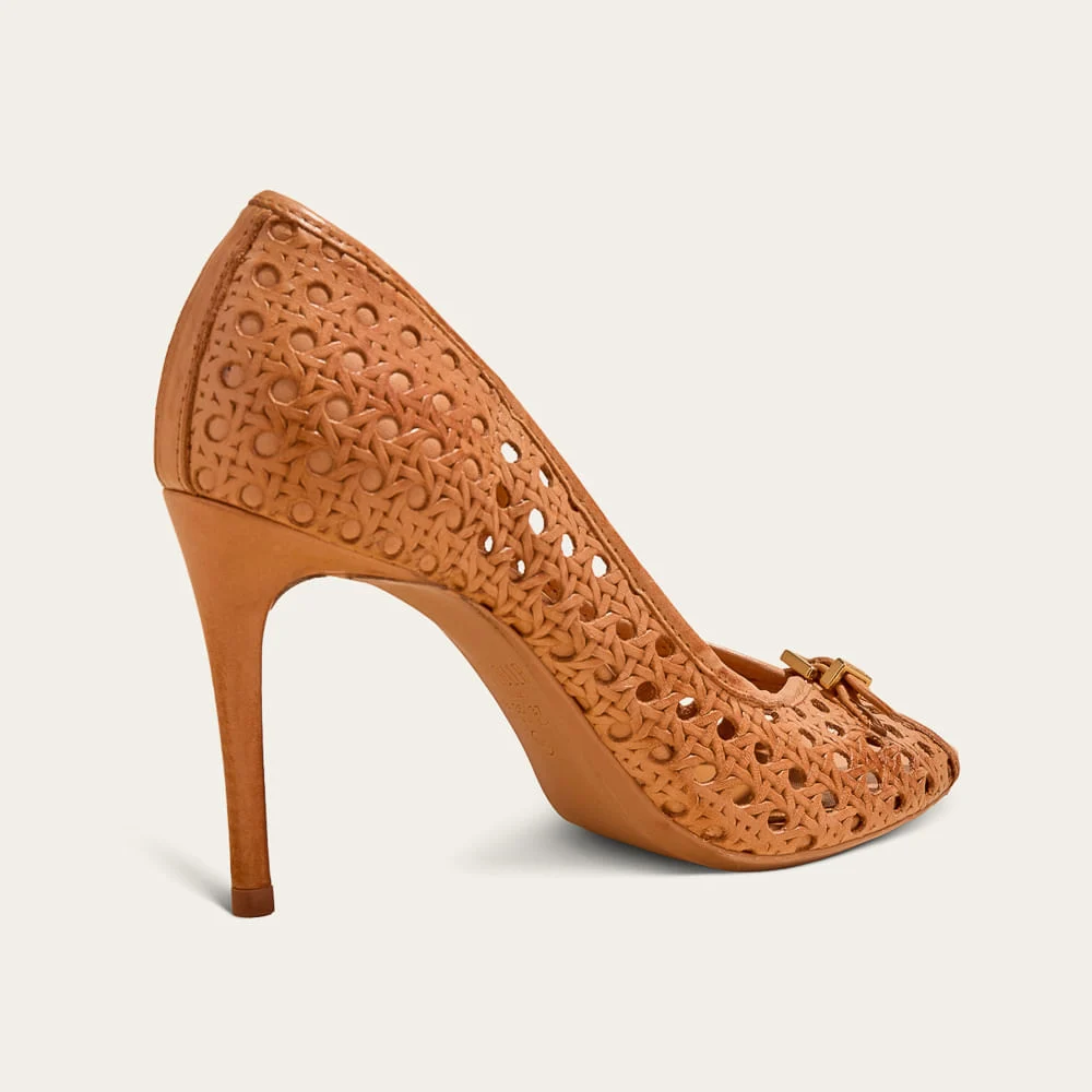 Peep Toe Couro Salto Fino Marrom Doce De Leite - vista 2 de 4
