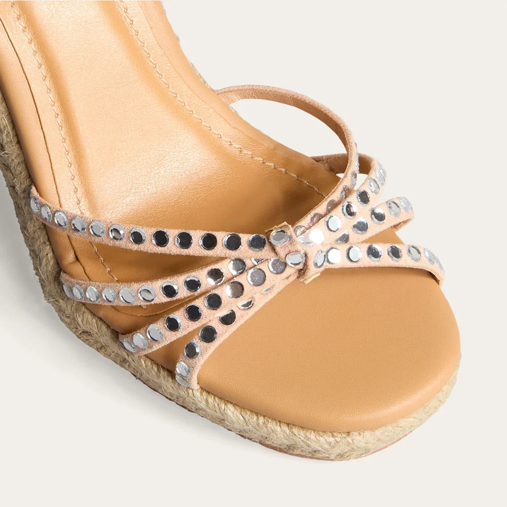 Sandália Espadrille Anabela Tachas Dumay Rosa Nude - vista 3 de 4