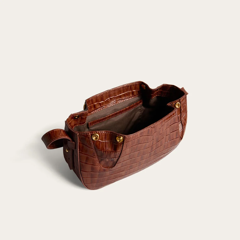 Bolsa Média Couro Croco Alça De Ombro Marrom Safari - vista 3 de 3
