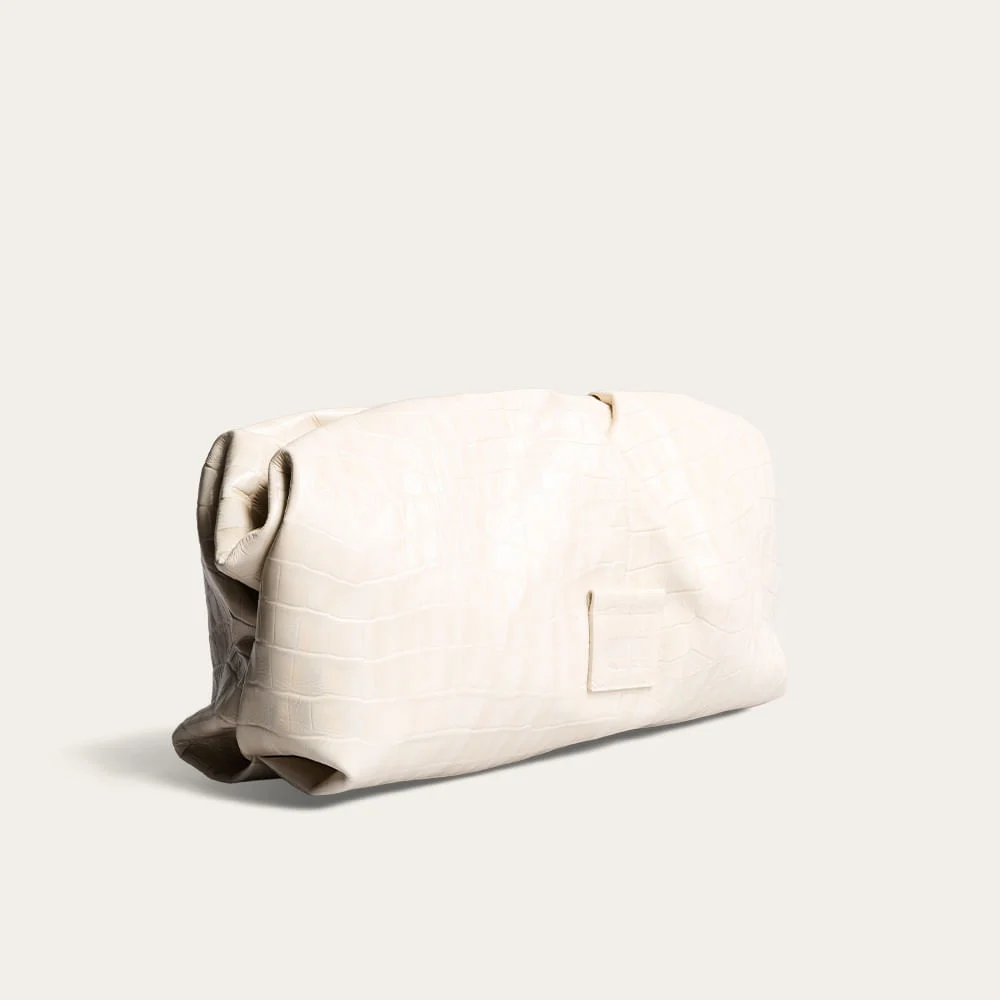 Clutch Couro Croco Bege Marfim - vista 2 de 3
