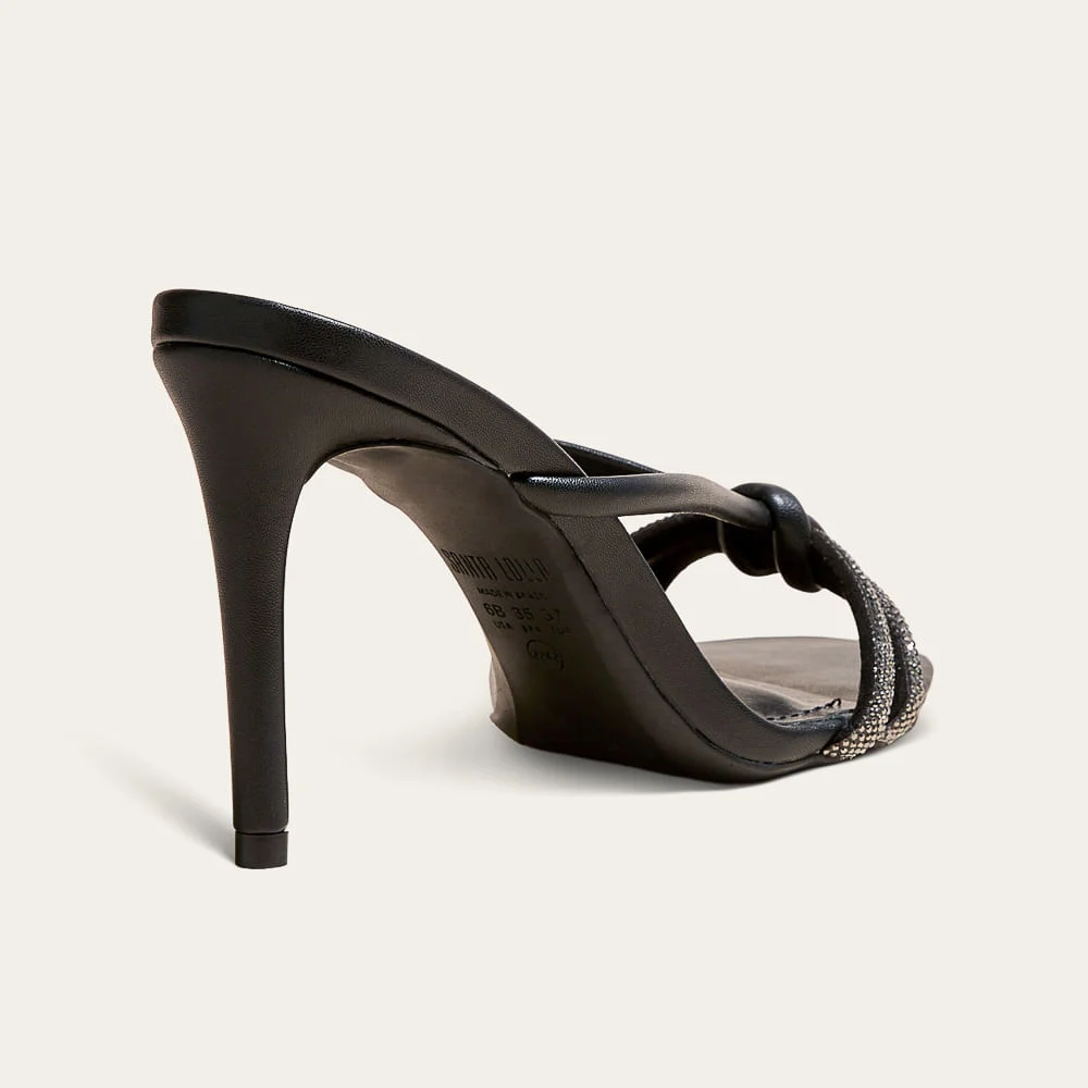 Tamanco Mule Napa Soft Brilho Strass Salto Fino Preto - vista 2 de 3