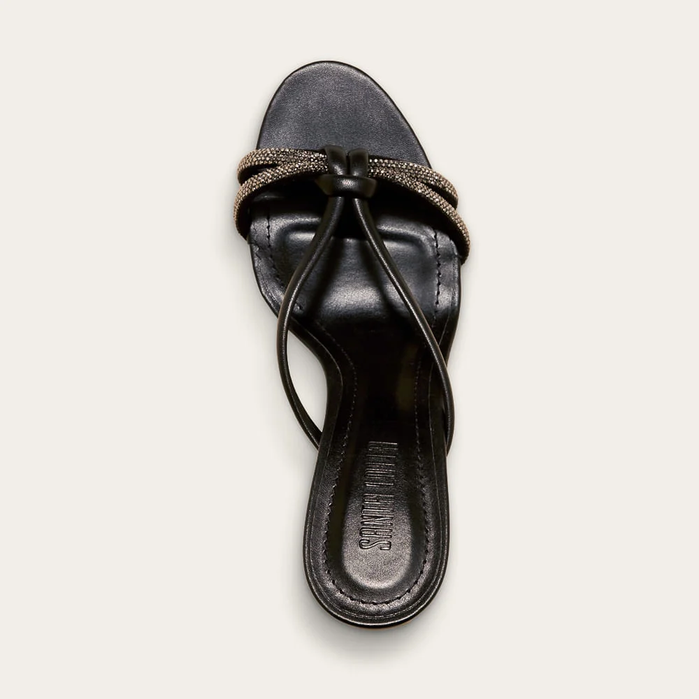 Tamanco Mule Napa Soft Brilho Strass Salto Fino Preto - vista 3 de 3