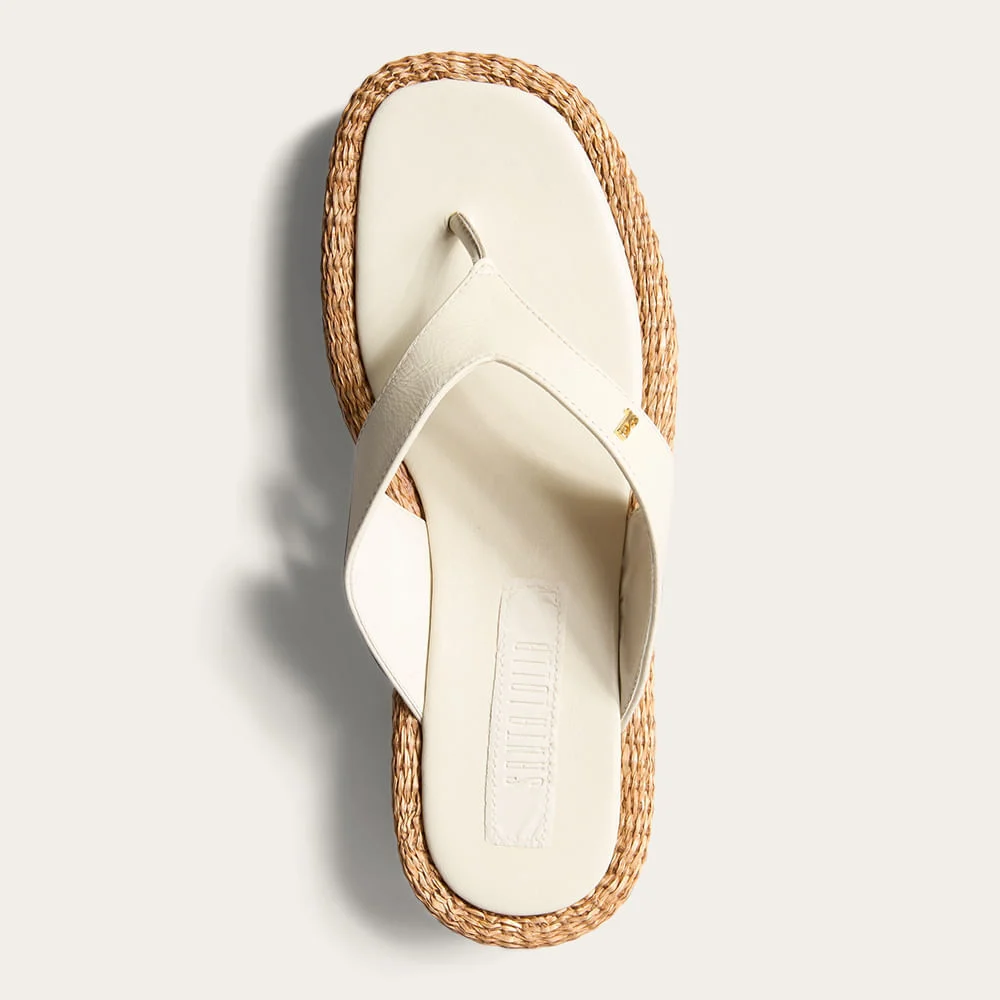 Tamanco Espadrille de Dedo Couro Confort Off White - vista 2 de 2