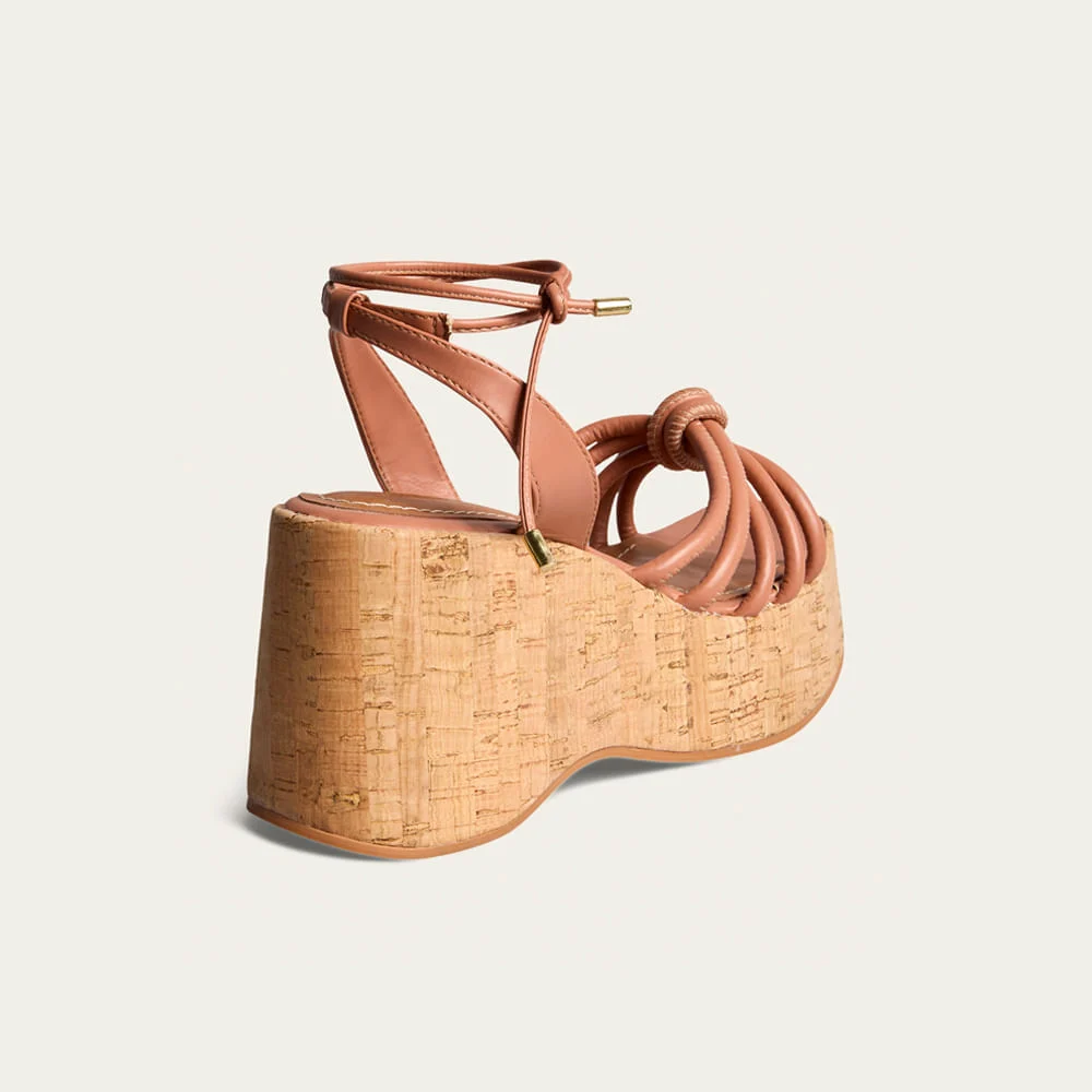 Sandália Espadrille Anabela Couro Soft Marrom Safari - vista 2 de 3