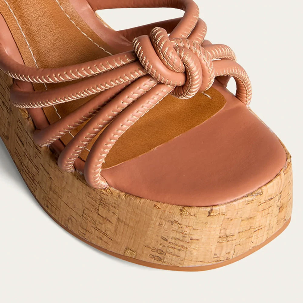 Sandália Espadrille Anabela Couro Soft Marrom Safari - vista 3 de 3