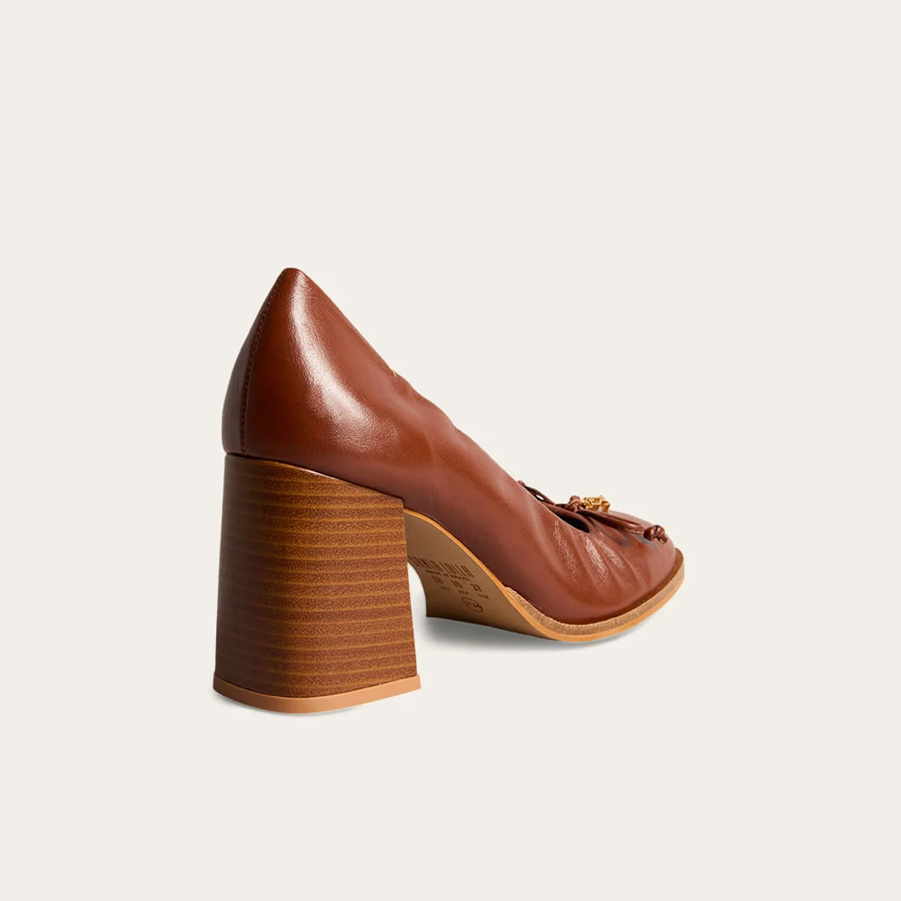 Scarpin Boneca Couro Nobre Soft Bico Quadrado Marrom Terracota - vista 2 de 4
