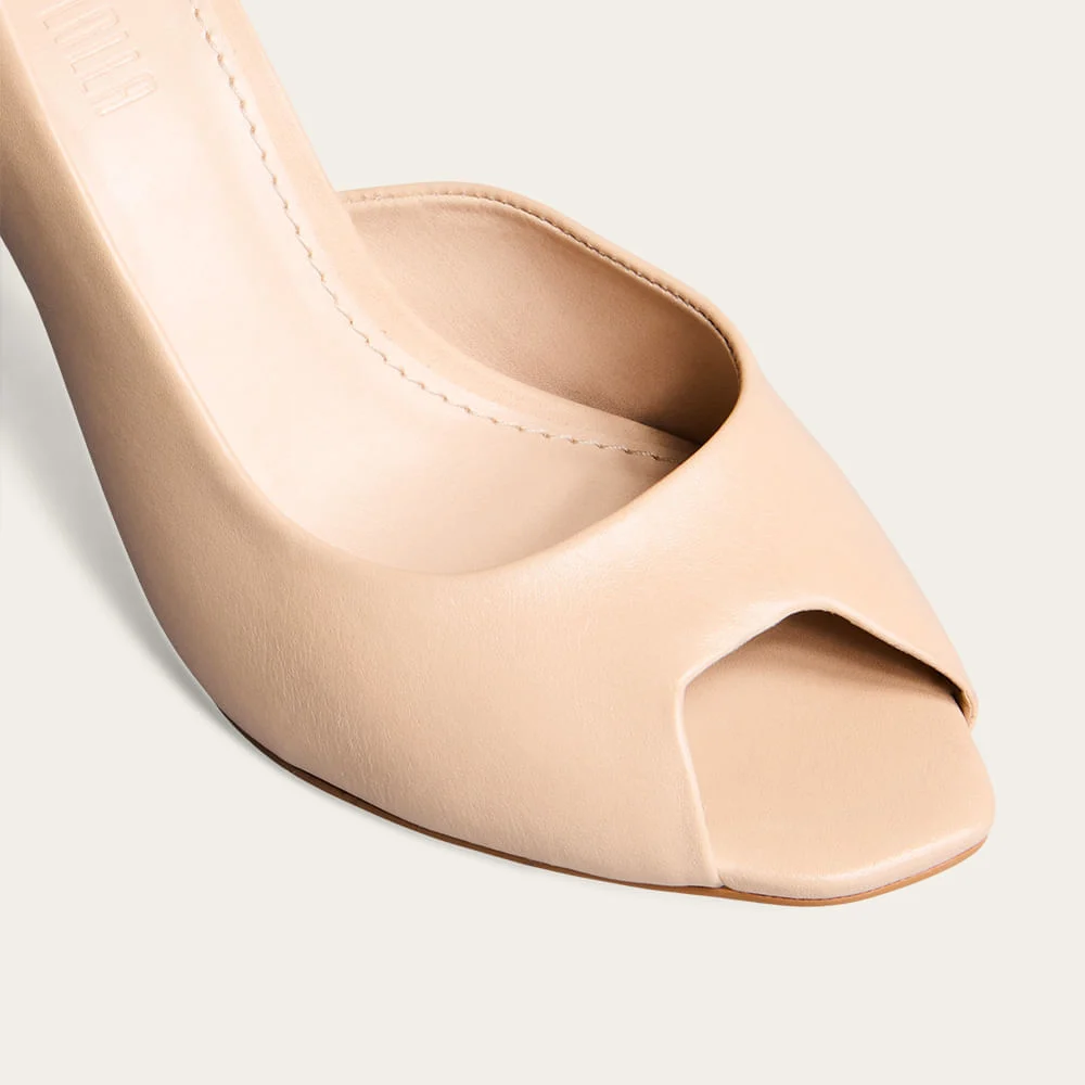 Peep Toe Couro Pelica Soft Salto Fino Bege Areia - vista 3 de 4