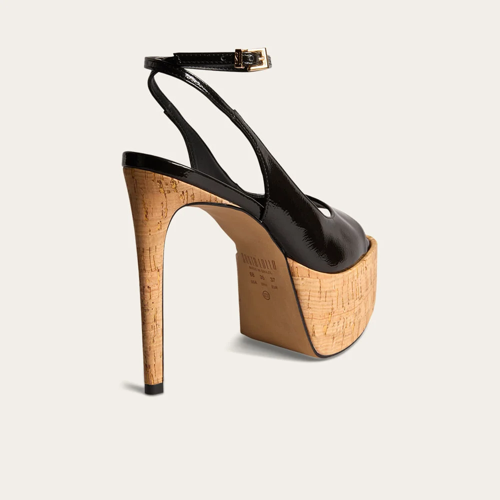 Sandália Plataforma Verniz Salto Fino Preto - vista 2 de 4