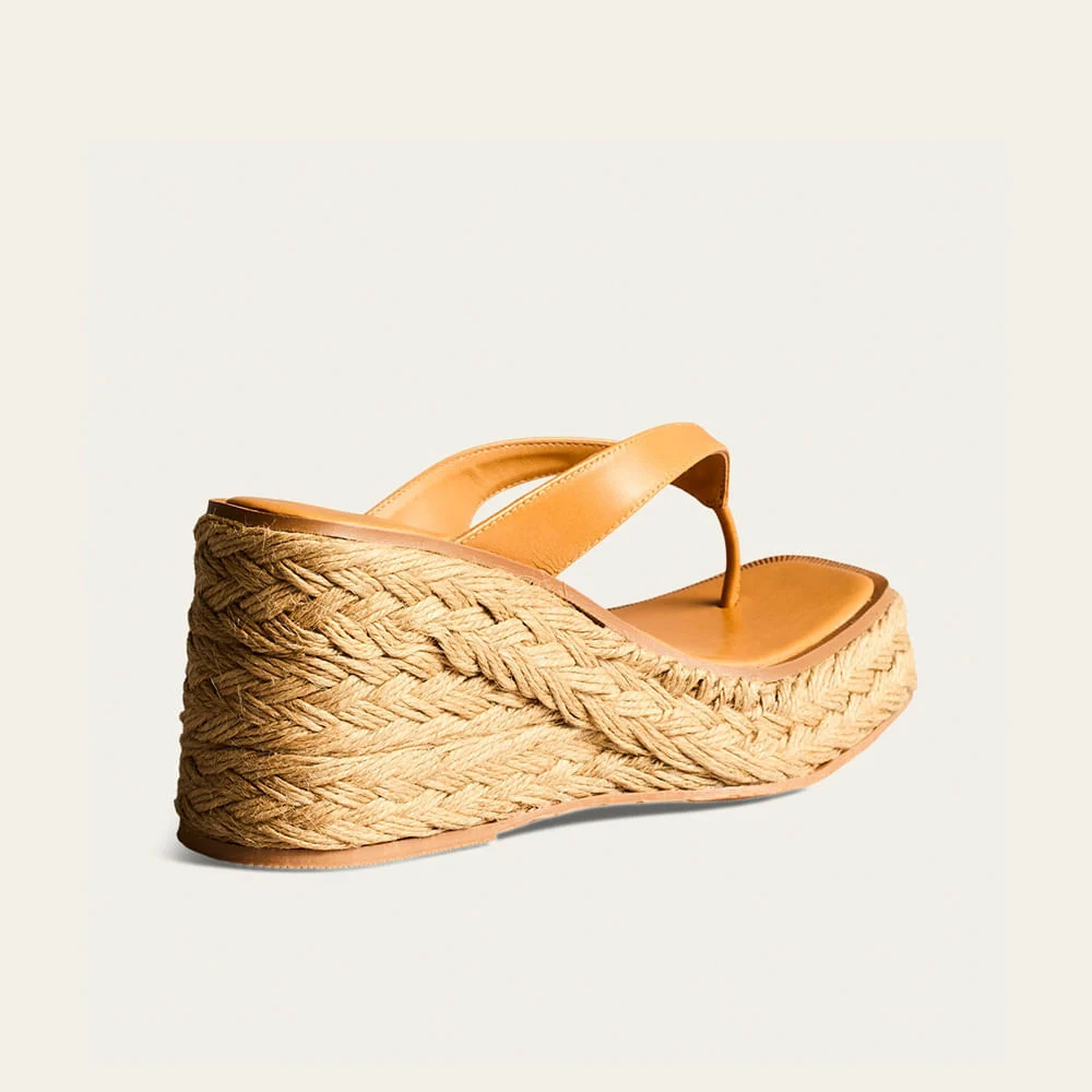 Tamanco Espadrille de Dedo Couro Confort Caramelo Doce De Leite - vista 2 de 2