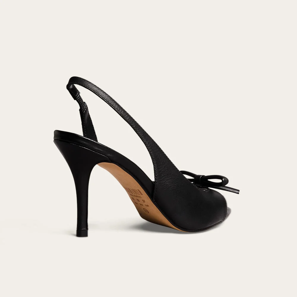 Sandália Peep Toe Slingback Couro Pelica Soft Salto Fino Preto - vista 2 de 4