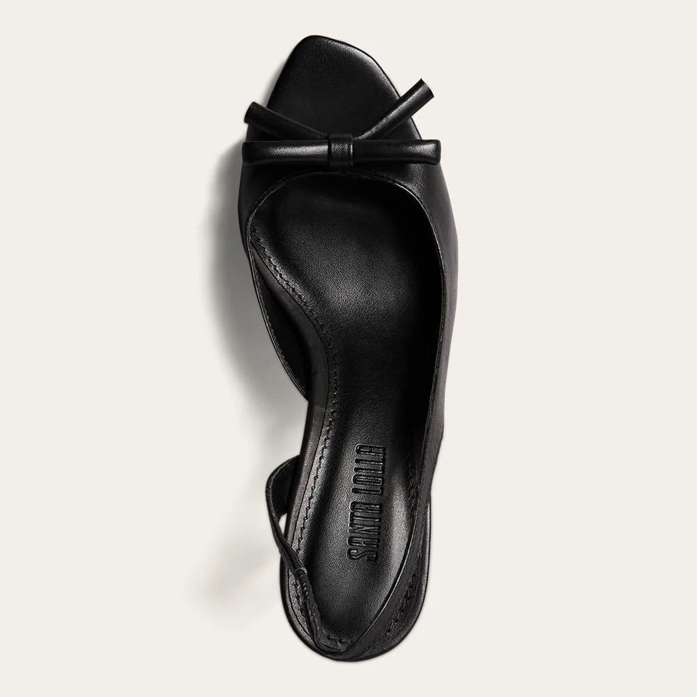 Sandália Peep Toe Slingback Couro Pelica Soft Salto Fino Preto - vista 4 de 4