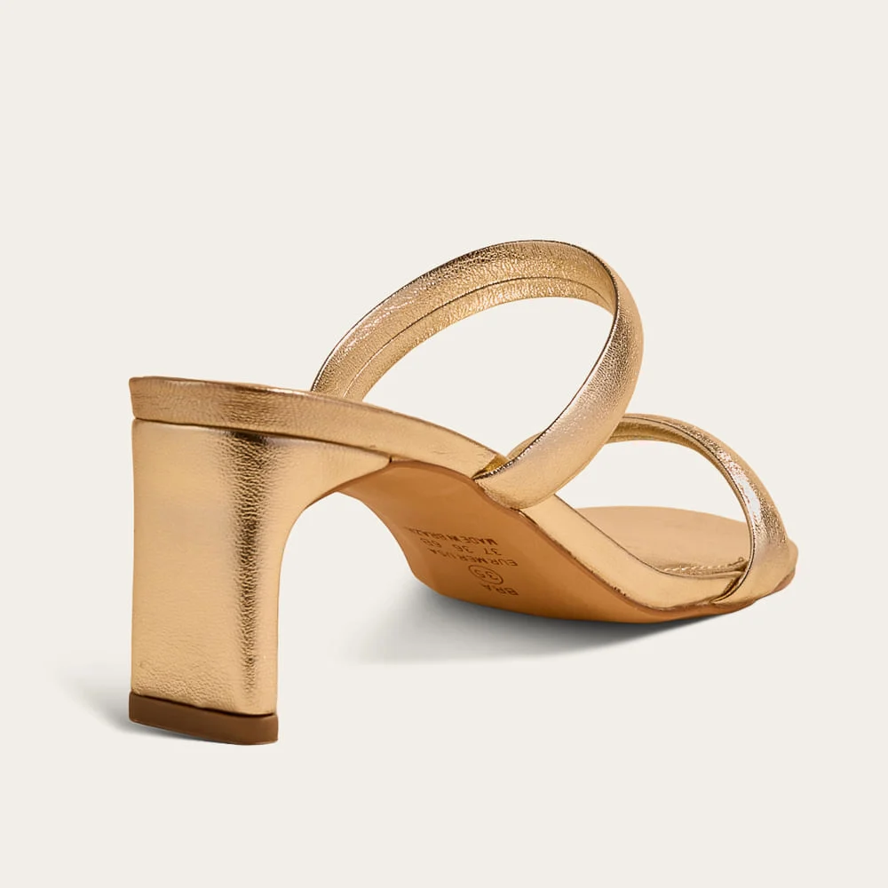 Tamanco Mule Metalizado Soft Salto Lâmina Dourado - vista 2 de 3