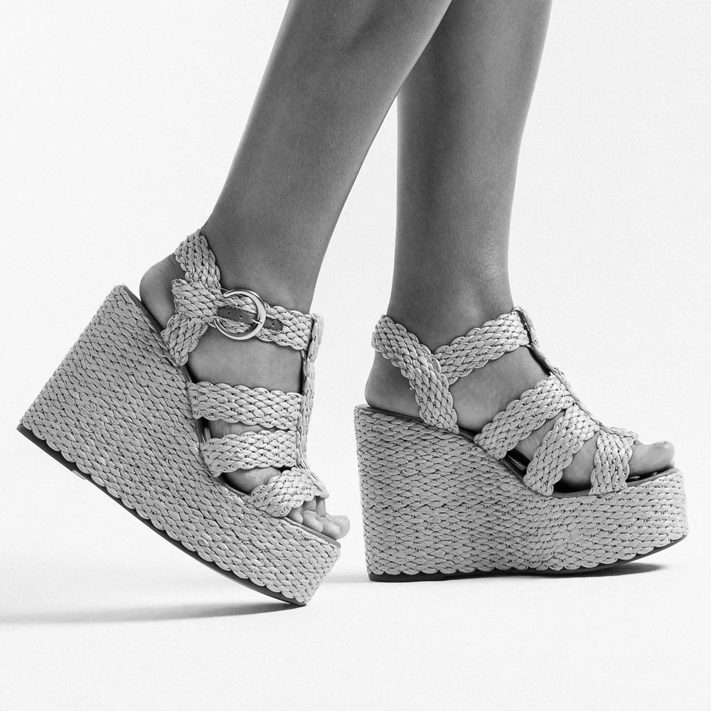 Sandália Espadrille Anabela Tramado Marrom Dark Cocoa - vista 3 de 3